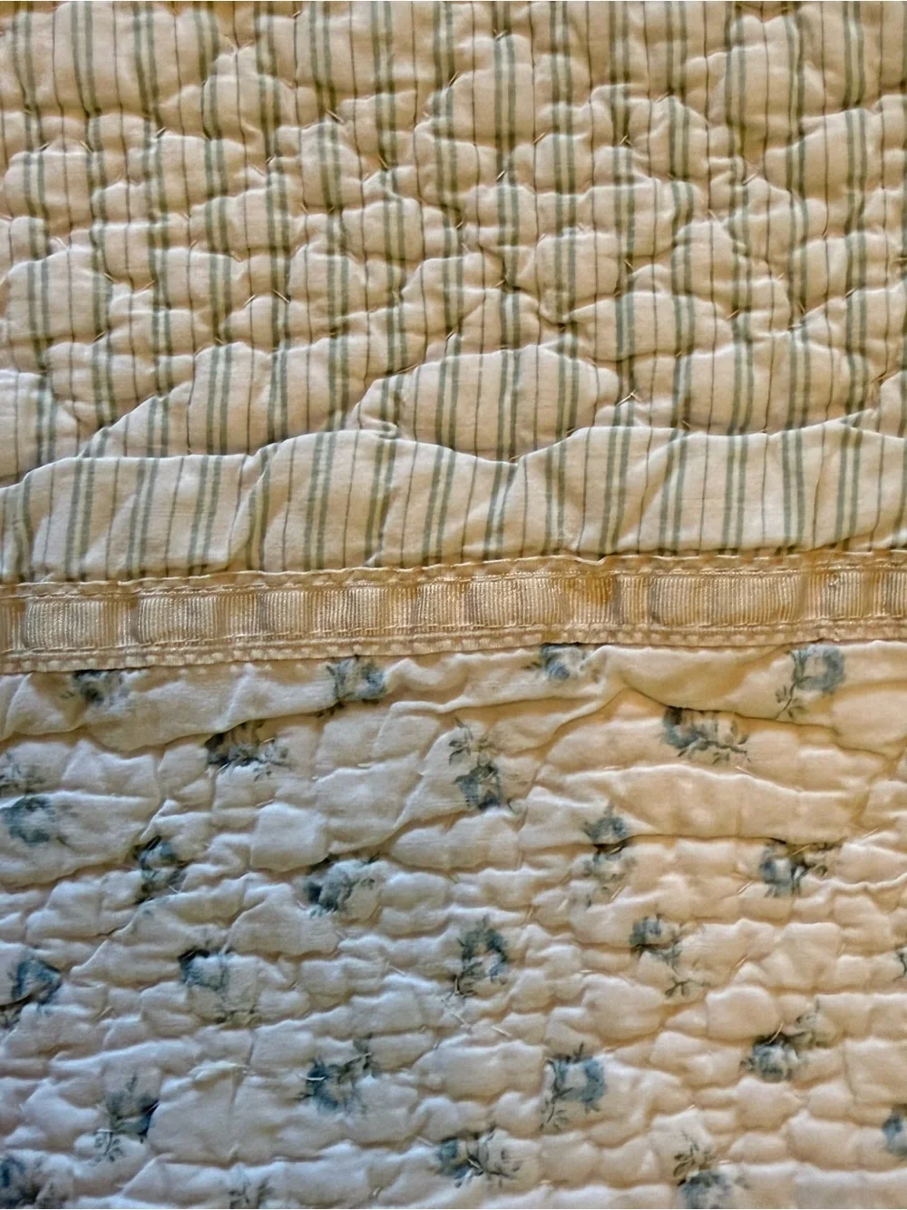 Vintage Cottage Core 7ftx7ft(Full) Patchwork Quilt w Ribbon Ruffle Details